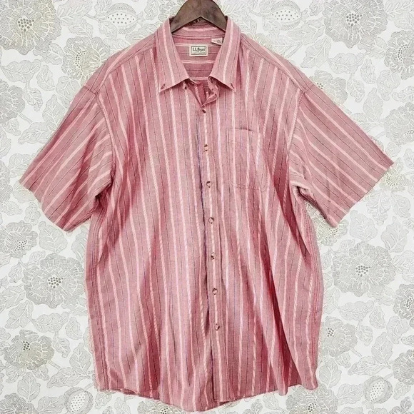 L.L. Bean Cotton short sleeve Button down Striped Men's XL Tall - Picture 1 of 5